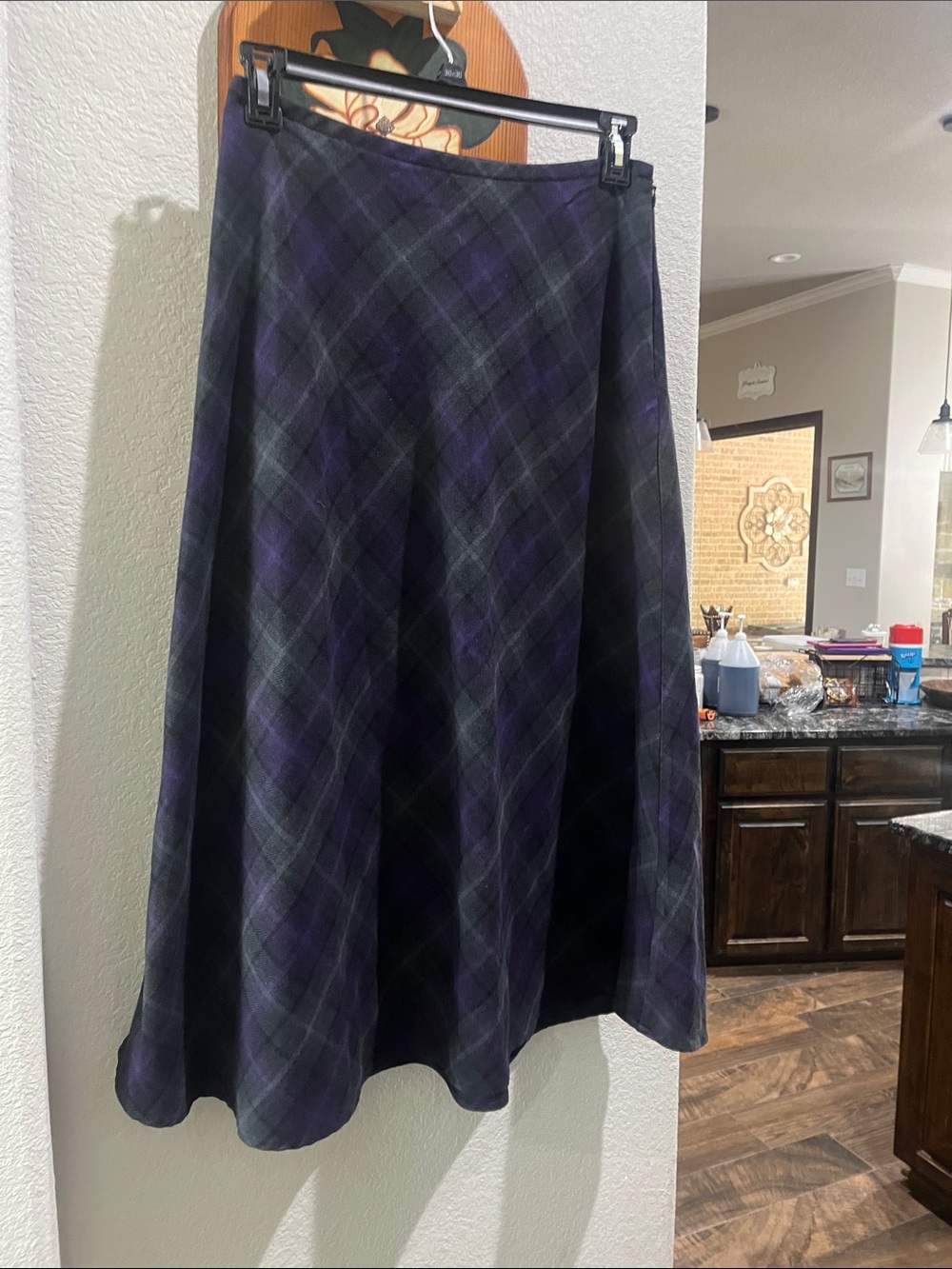 croft & barrow Purple and Black Plaid A-Line Midi Skirt